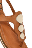 Women's Tan Flip Flops Leather Sandals | Derimod
