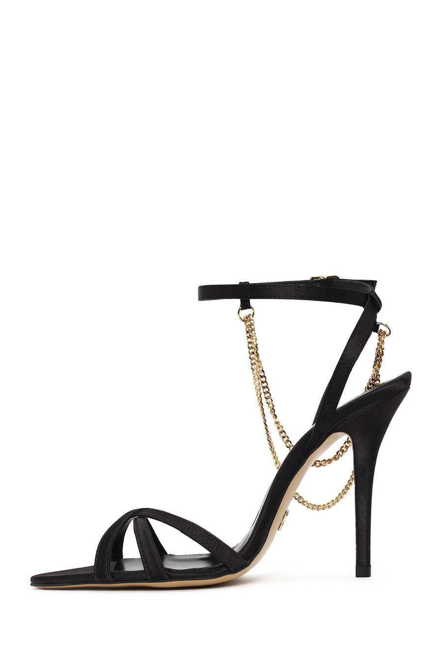 Woman Black Ankle-Strap Buckled High Thin-Heel Sandal