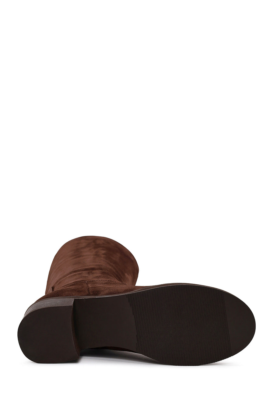 Woman Brown Thick Heeled Suede Boots