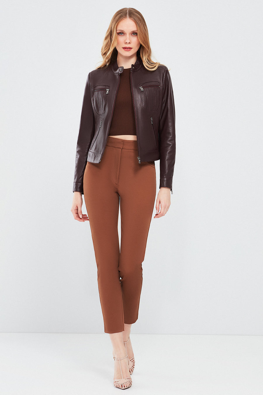 Alison Women's Claret Red Short Leather Jacket