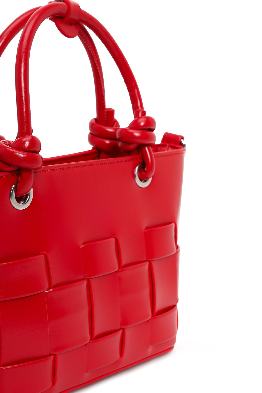 Woman Red Long-Strap Knitted Mini Shoulder Bag