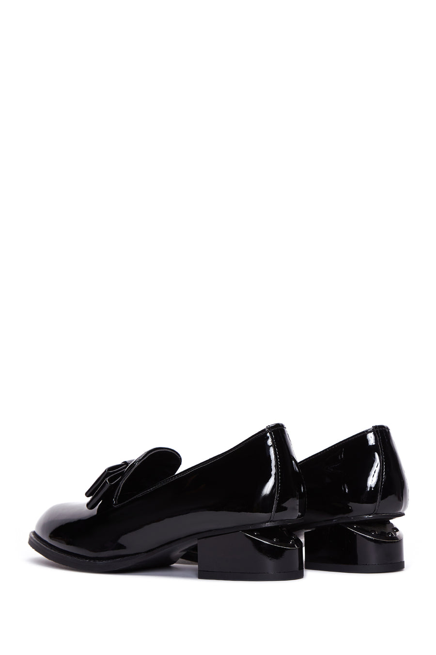 Women's Black Heeled Patent Leather Masculine Loafer