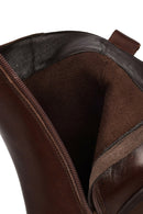 Woman Brown Zip Closure Chunky Heeled Leather Boots | Derimod