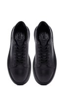 Men's Black Lace-Up Thick Sole Leather Sneakers | Derimod