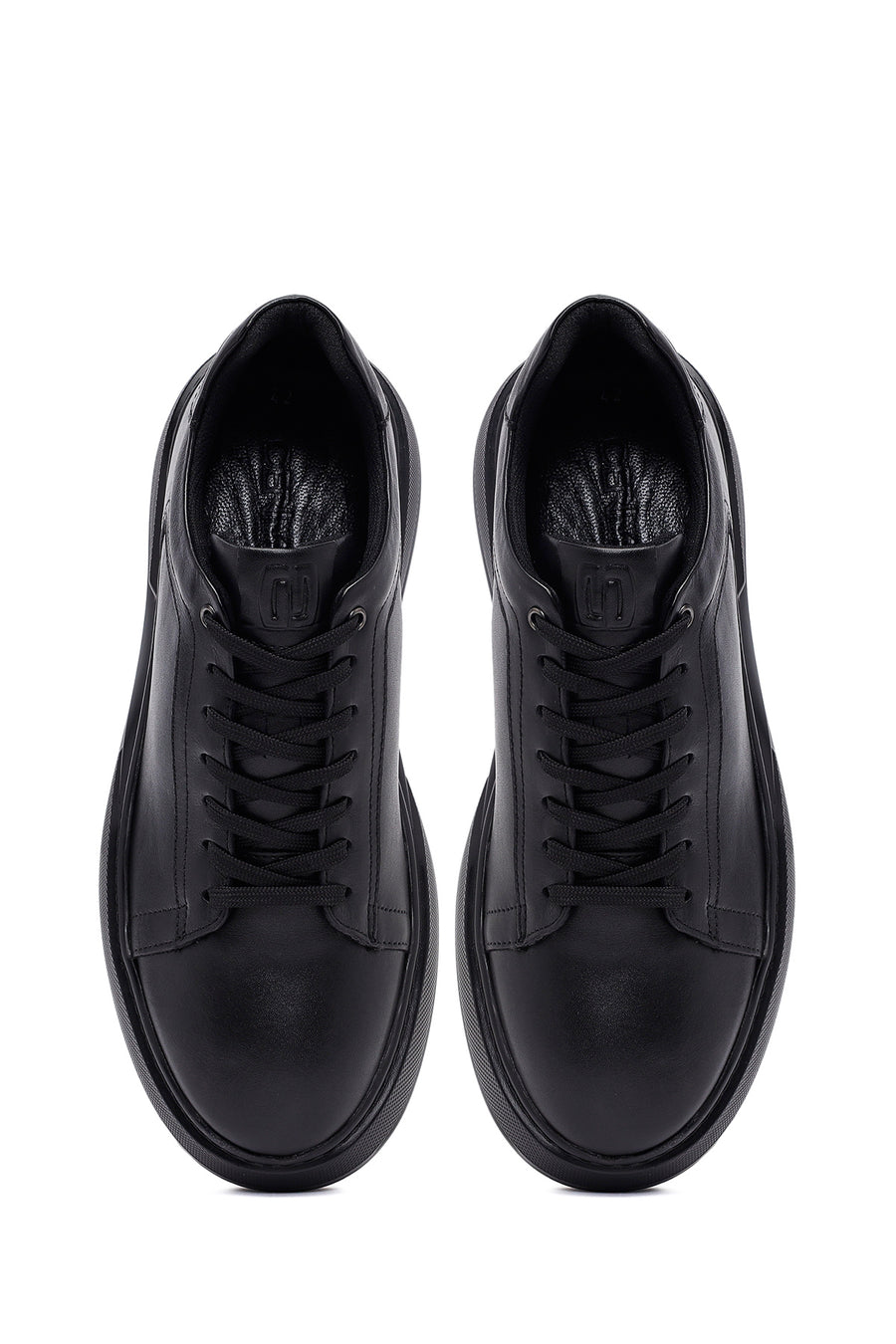 Men's Black Lace-Up Thick Sole Leather Sneakers