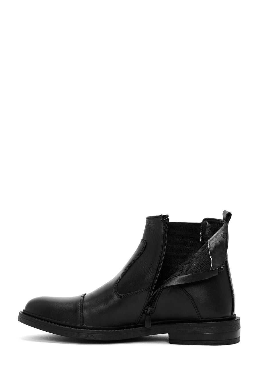 Men's Black Zippered Leather Casual Boots