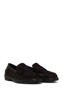 Kadın Leopar Desenli Tüylü Deri Maskülen Loafer | Derimod