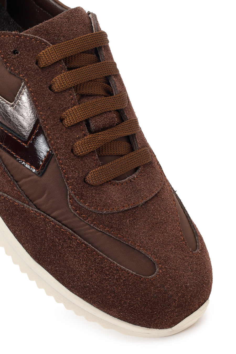 Women's Brown Lace-up Suede Leather Sneaker