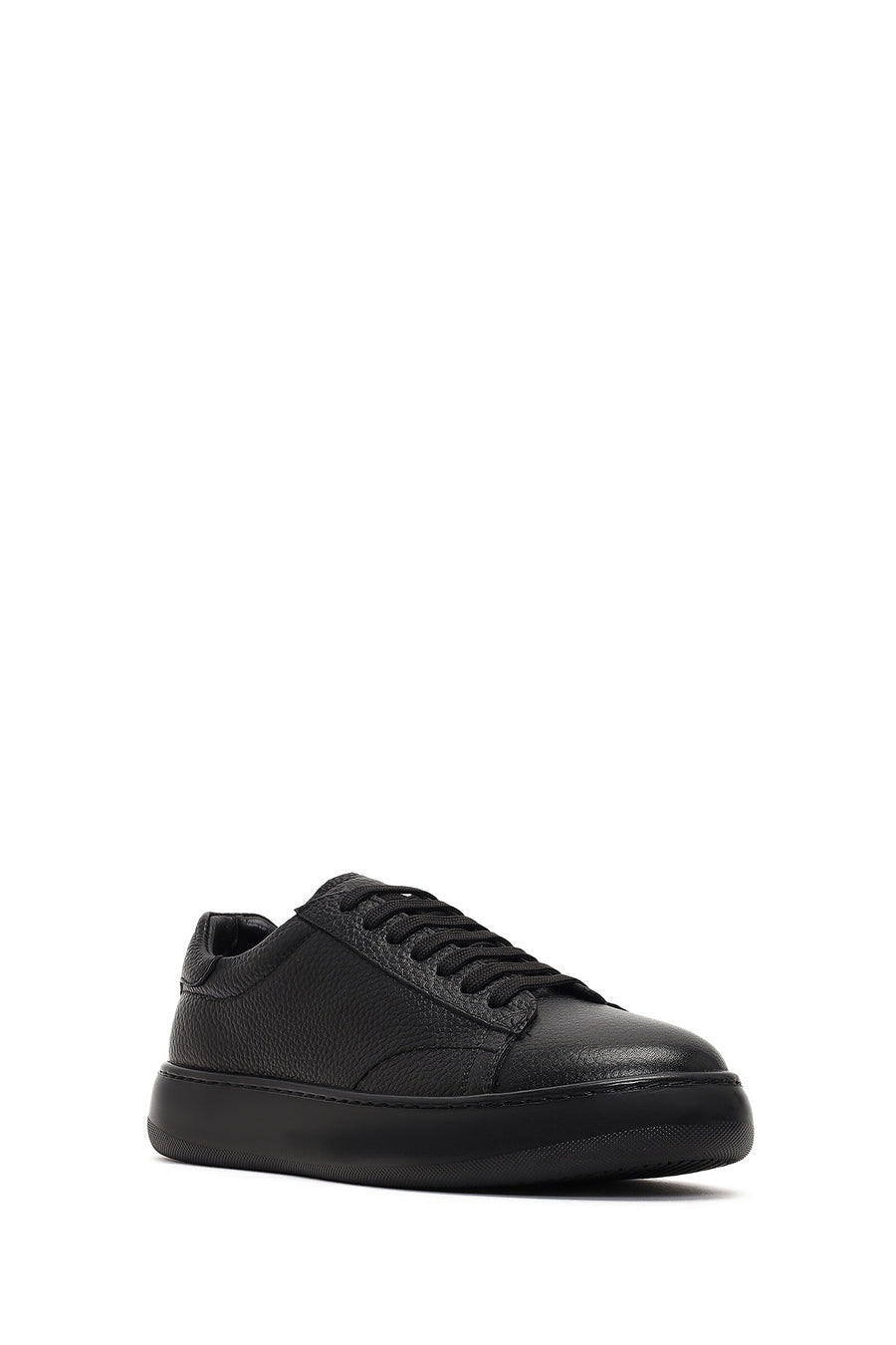 Erkek Siyah Bağcıklı Kalın Tabanlı Deri Sneaker