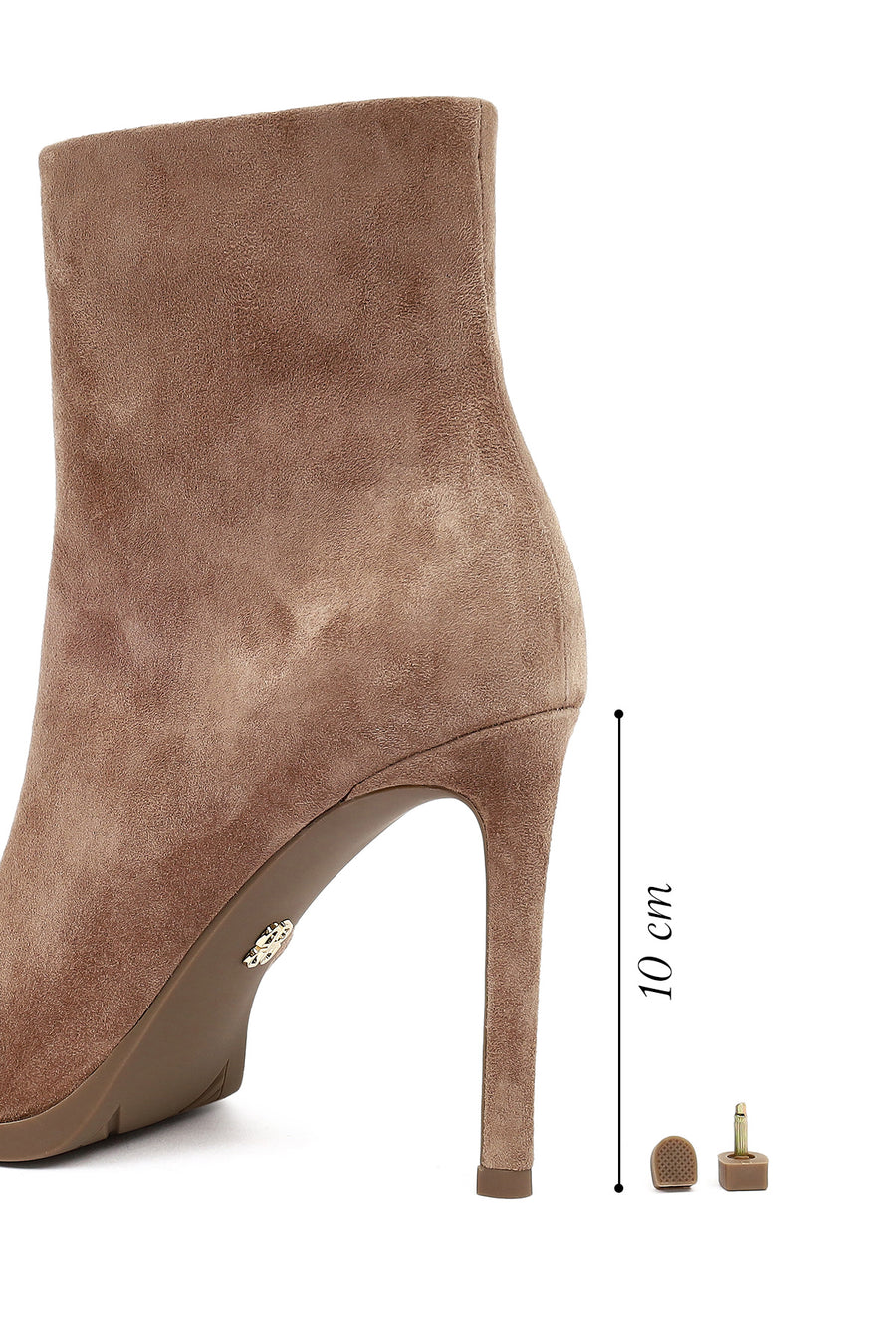 Woman Beige Zip Closure High Thin-Heeled Suede Boots
