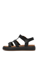 Women's Black Buckled Thick Soled Leather Sandals | Derimod