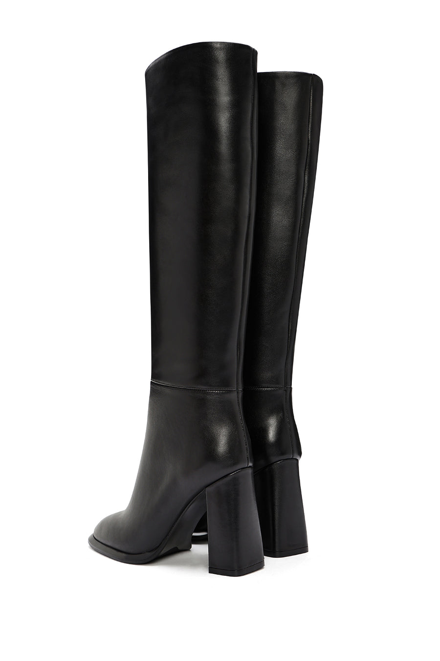 Women's Black High Thick Heel Leather Boots