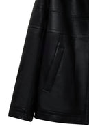 Diana Women's Black Oversize Leather Coat with Fur Collar | Derimod