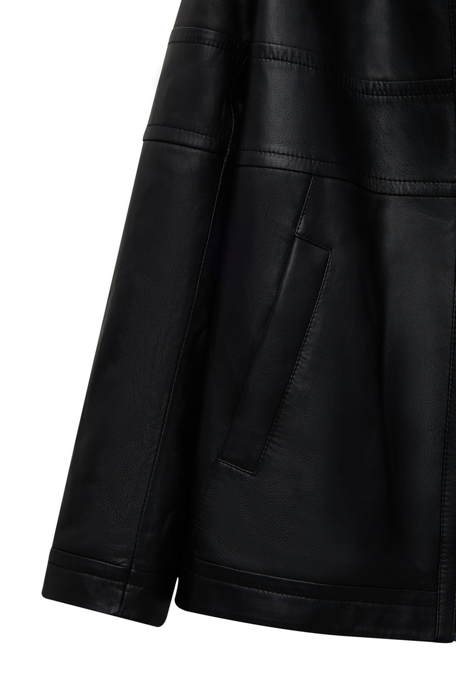 Diana Women's Black Oversize Leather Coat with Fur Collar
