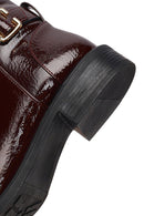 Woman Burgundy Zippered Patent Leather Boots | Derimod