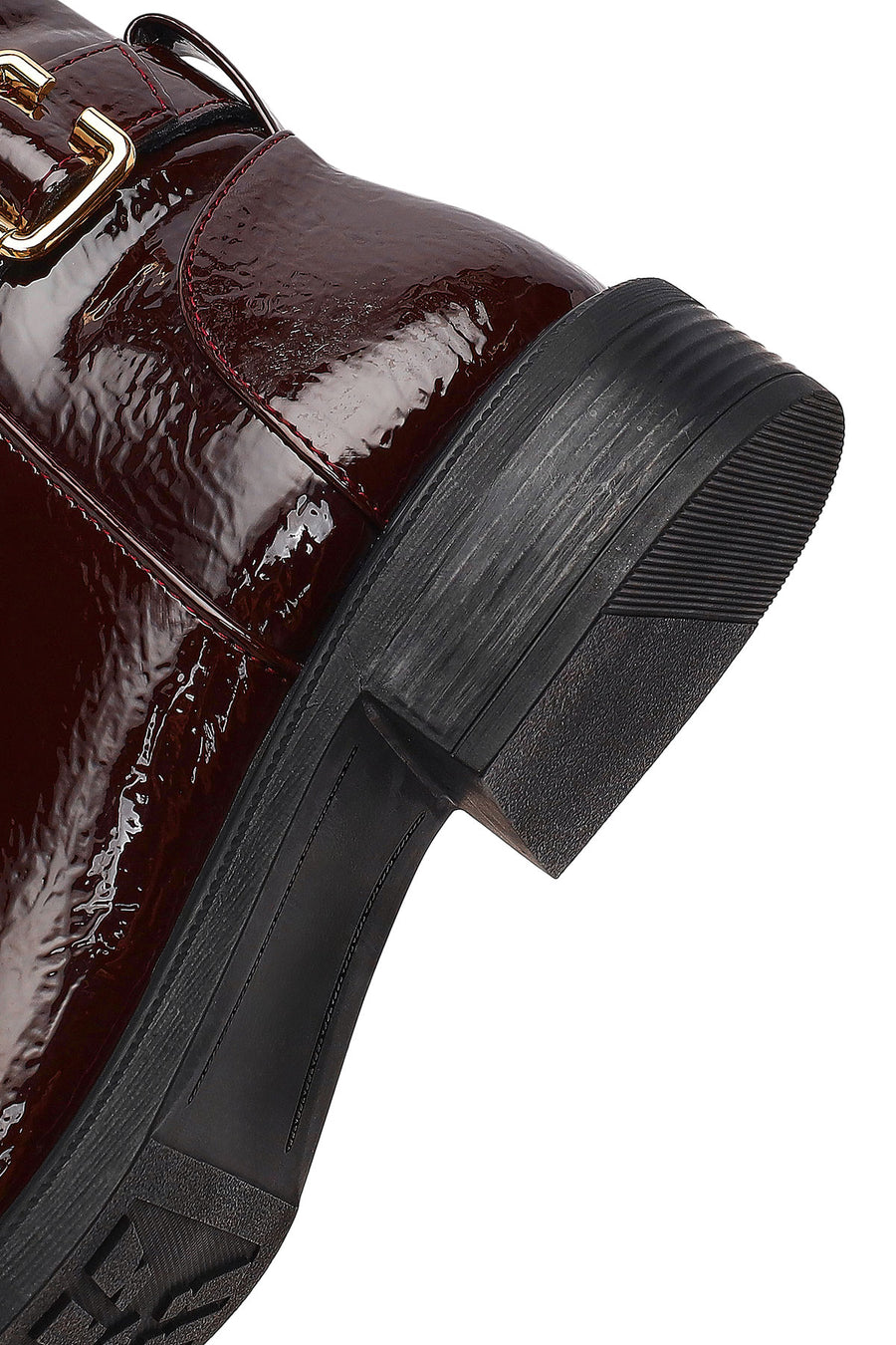 Woman Burgundy Zippered Patent Leather Boots