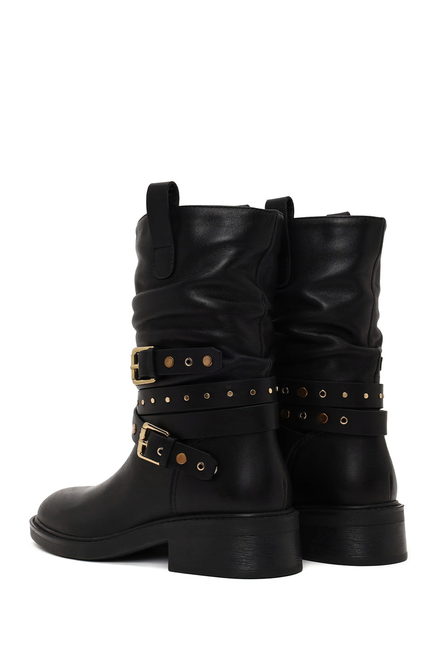 Woman Black Leather Biker Boots