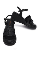 Women's Black Ankle Buckle Wedge Heel Leather Sandals | Derimod