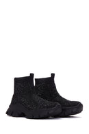 Women's Black Stone Thick Sole High Top Sneaker | Derimod