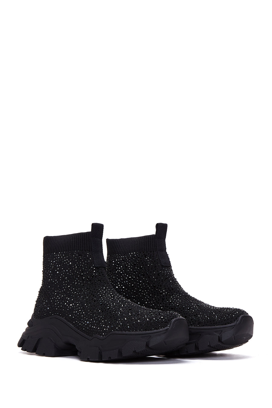 Women's Black Stone Thick Sole High Top Sneaker