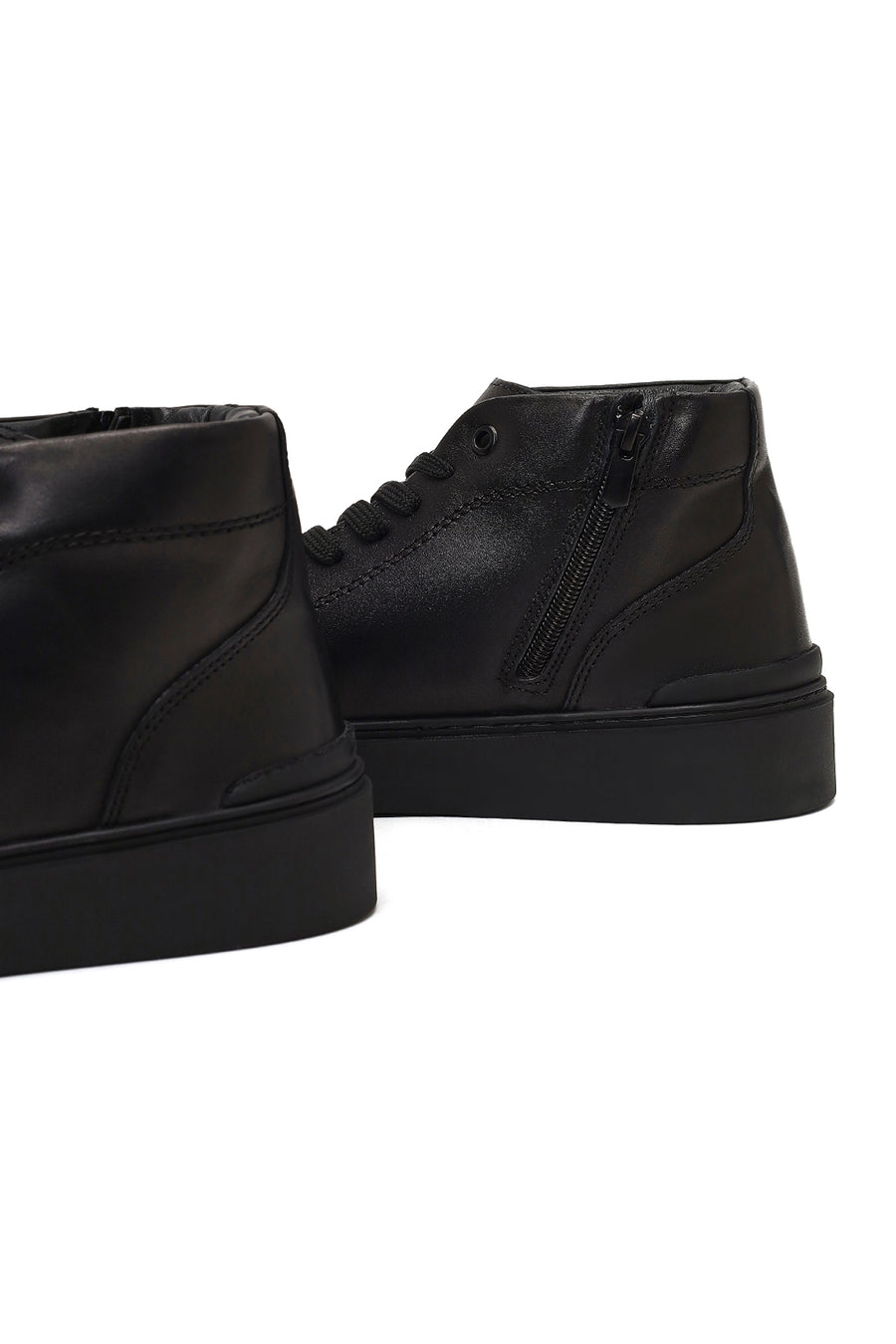 Men's Black Zippered Thick-Soled Leather Sports Boots