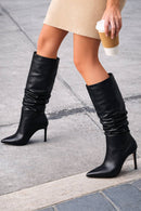 Woman Black High Thin-Heeled Leather Boots | Derimod