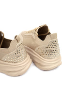 Derimod Zero Women Beige Lace-Up Thick-Soled Fabric Sneaker | Derimod