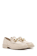 Women's Beige Buckle Detailed Leather Masculine Loafer | Derimod