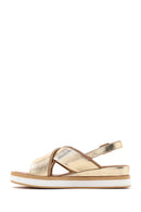 Woman Gold Filled Heeled Metallic Leather Sandal | Derimod