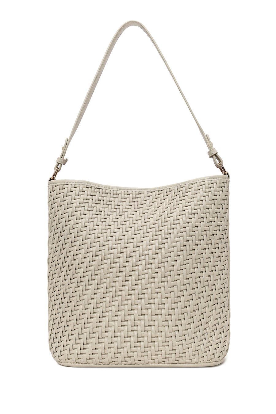 Woman Beige Long-Strap Braided Shoulder Bag