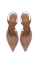 Women's Beige Slingback Patent Leather Thin Heeled Shoes | Derimod