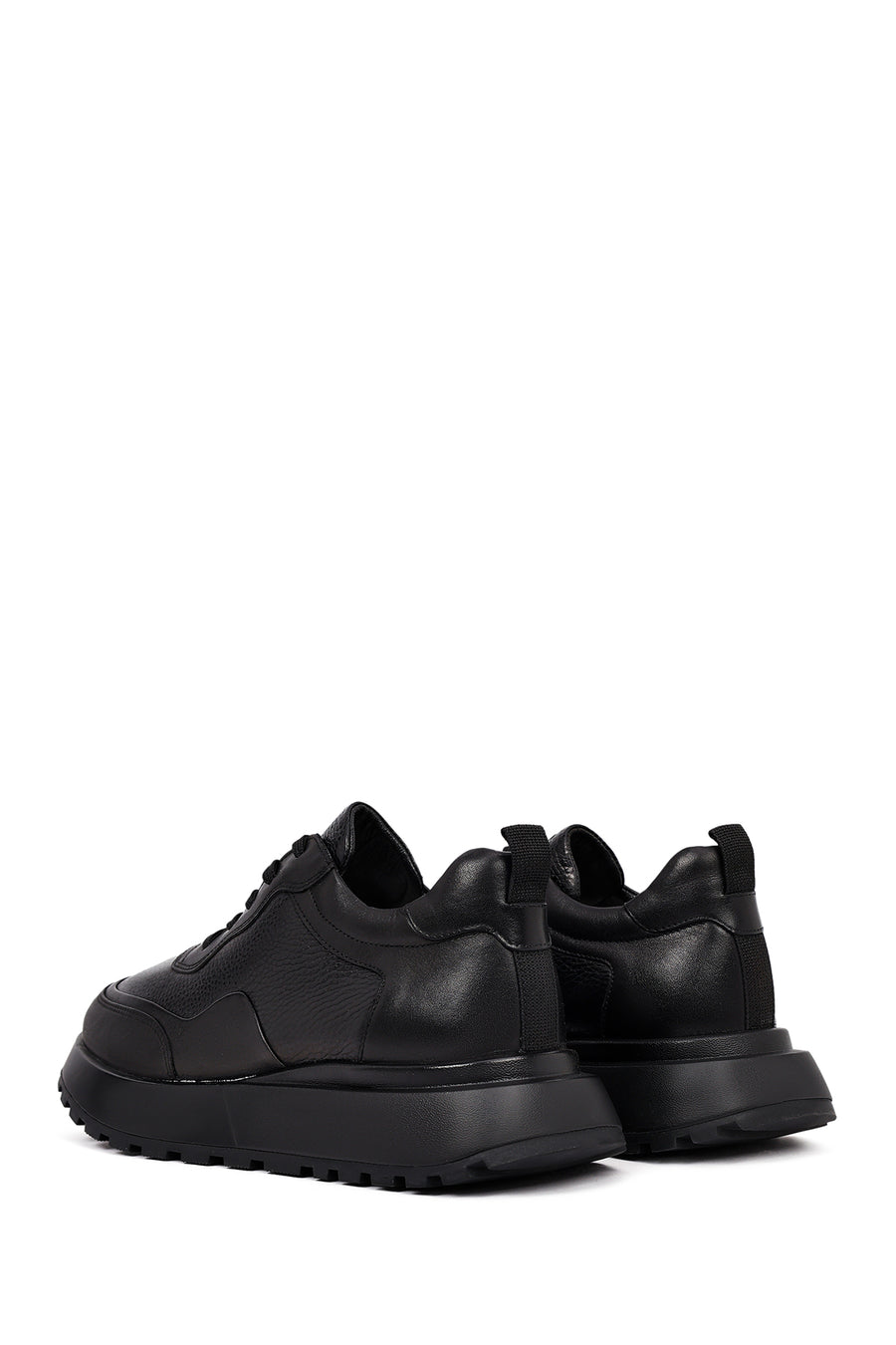 Men's Black Lace-Up Thick-Soled Leather Sneaker