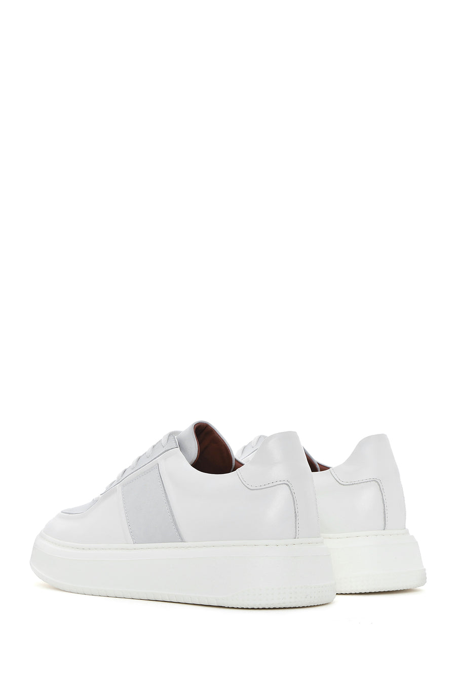 Erkek Beyaz Bağcıklı Deri Sneaker