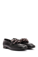 Women's Black Accessory Detailed Leather Masculine Loafer | Derimod