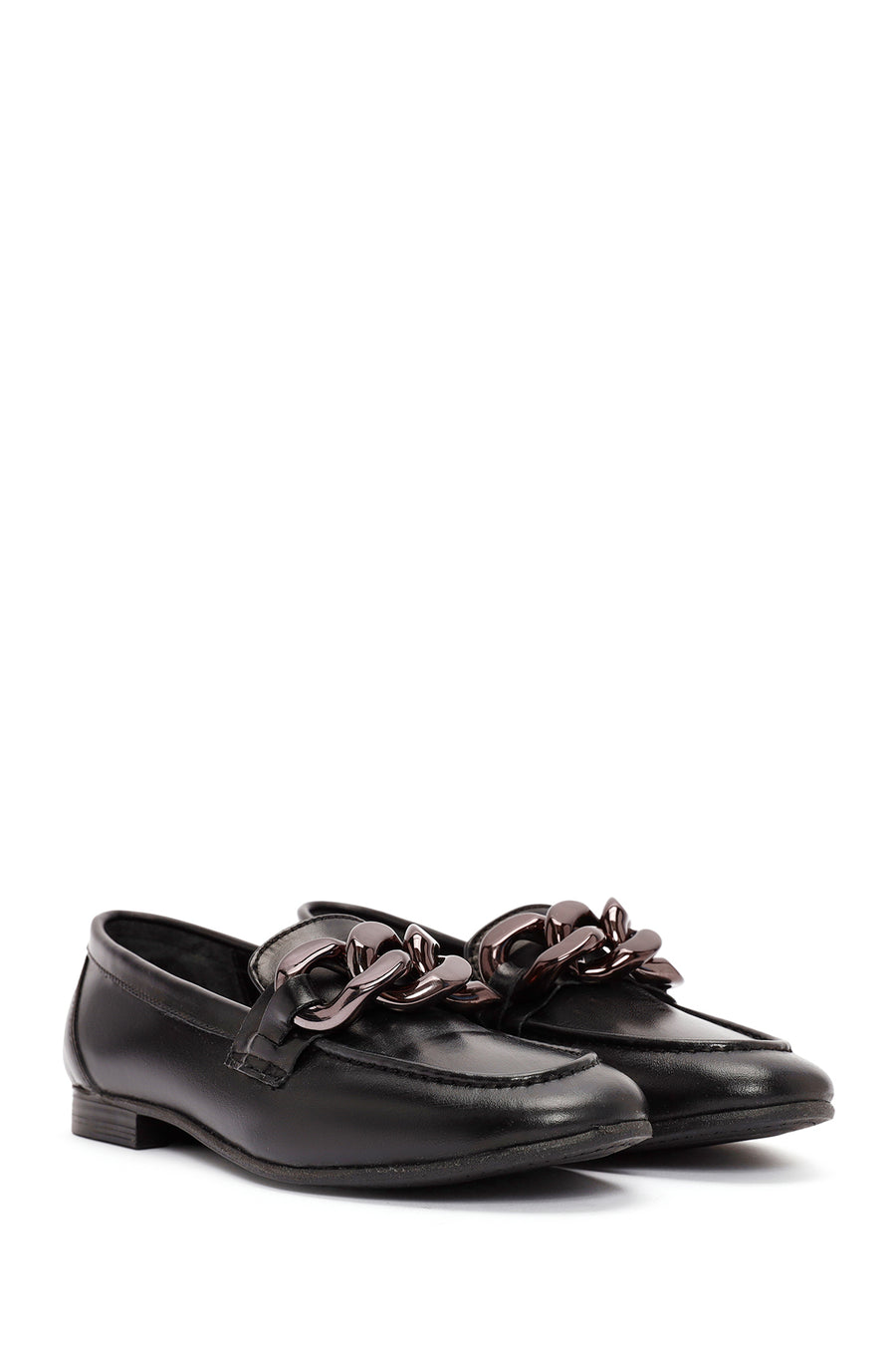 Women's Black Accessory Detailed Leather Masculine Loafer