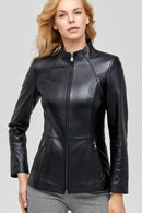 Betina Black Women's Leather Jacket | Derimod