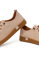 Women's Beige Lace-up Suede Leather Comfort Shoes | Derimod