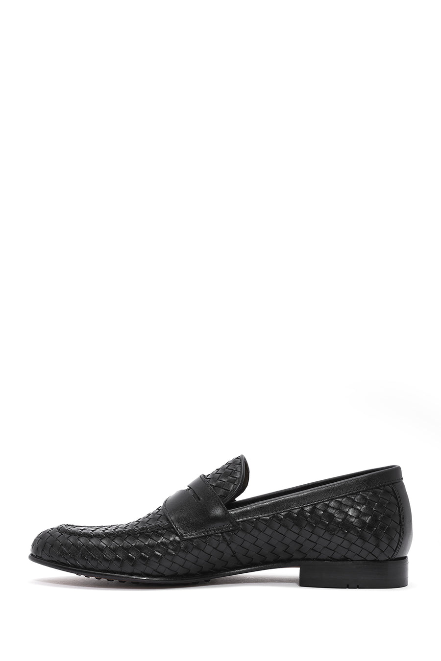 Erkek Siyah Örgü Deri Klasik Loafer