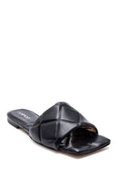 Women's Black Leather Casual Flat Slippers | Derimod