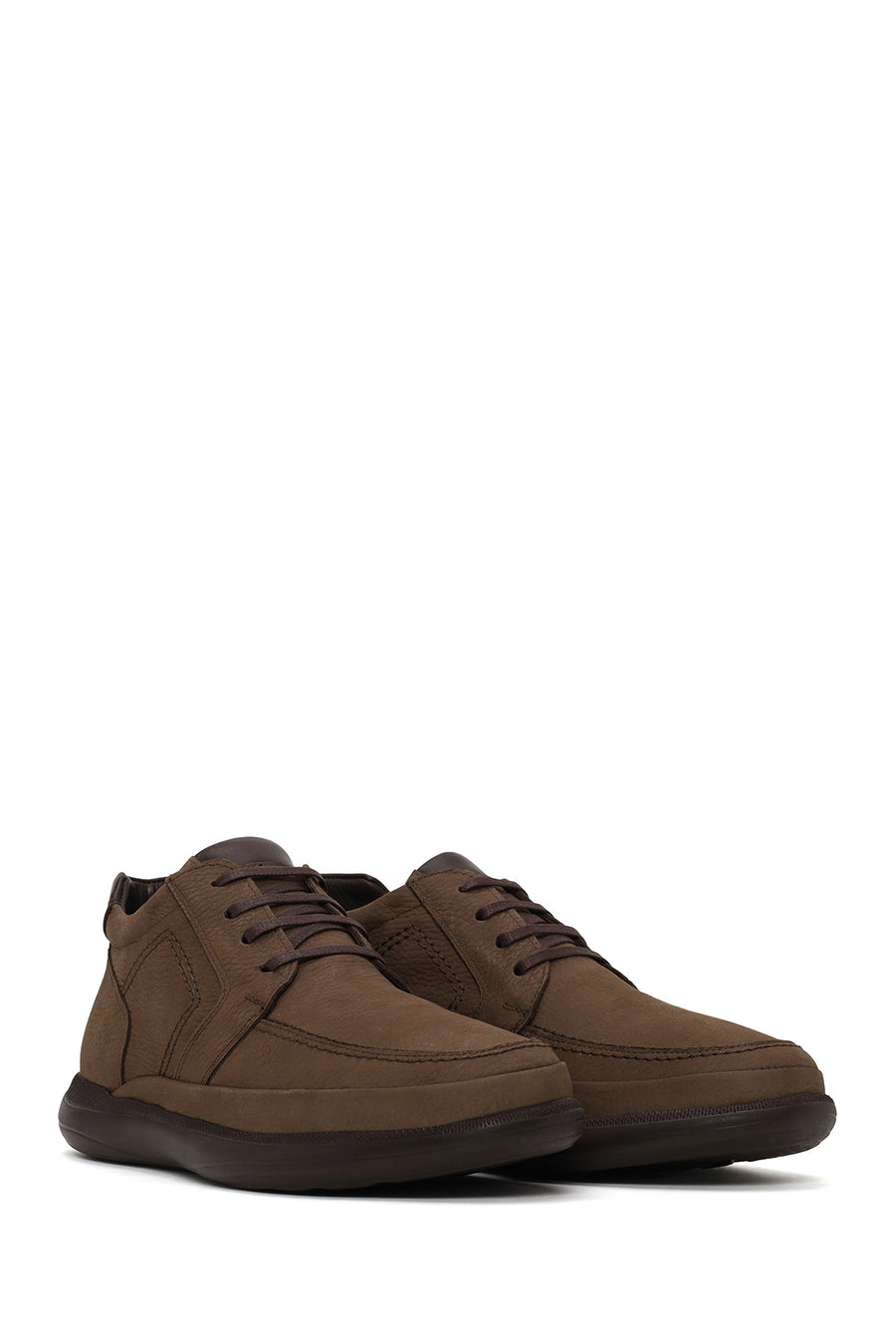 Male Beige Lace-up Thick-soled Nubuck Leather Boots