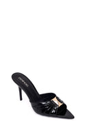 Woman Black Thin-Heeled Patent Leather Leather Slipper | Derimod