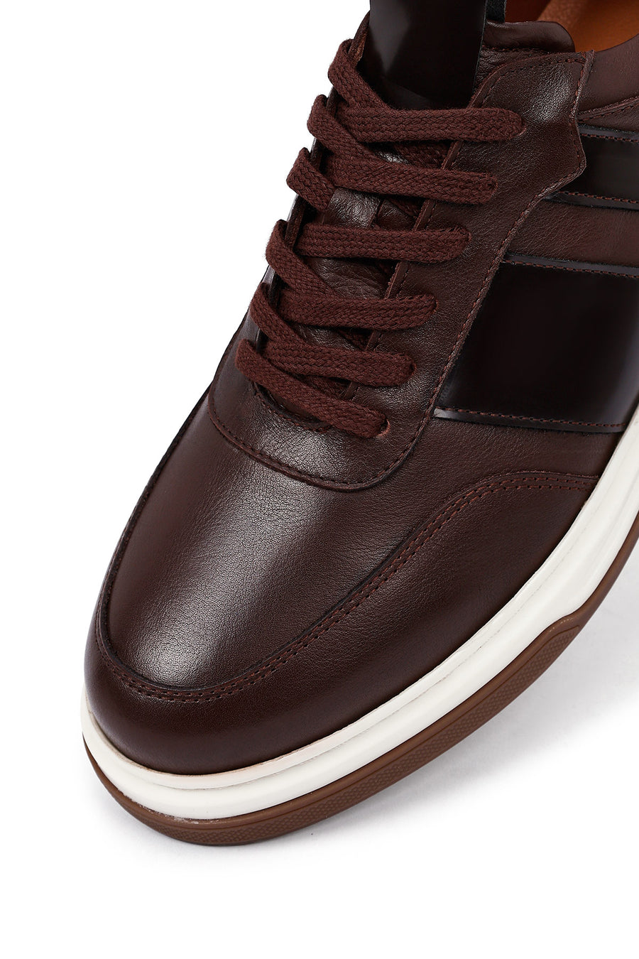 Men's Brown Lace-Up Leather Sneakers