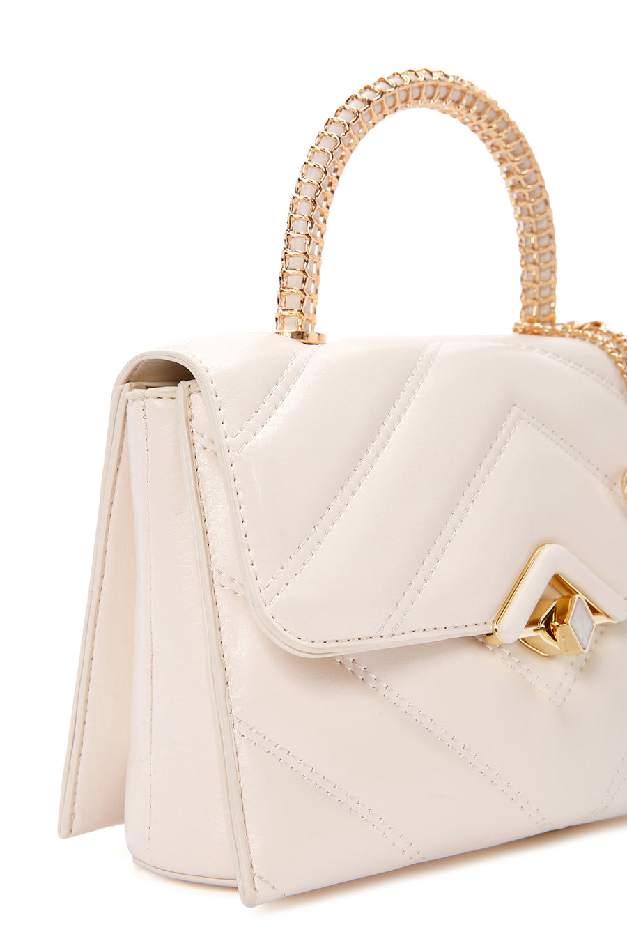 Women's Cream Long Strap Quilted Handbag