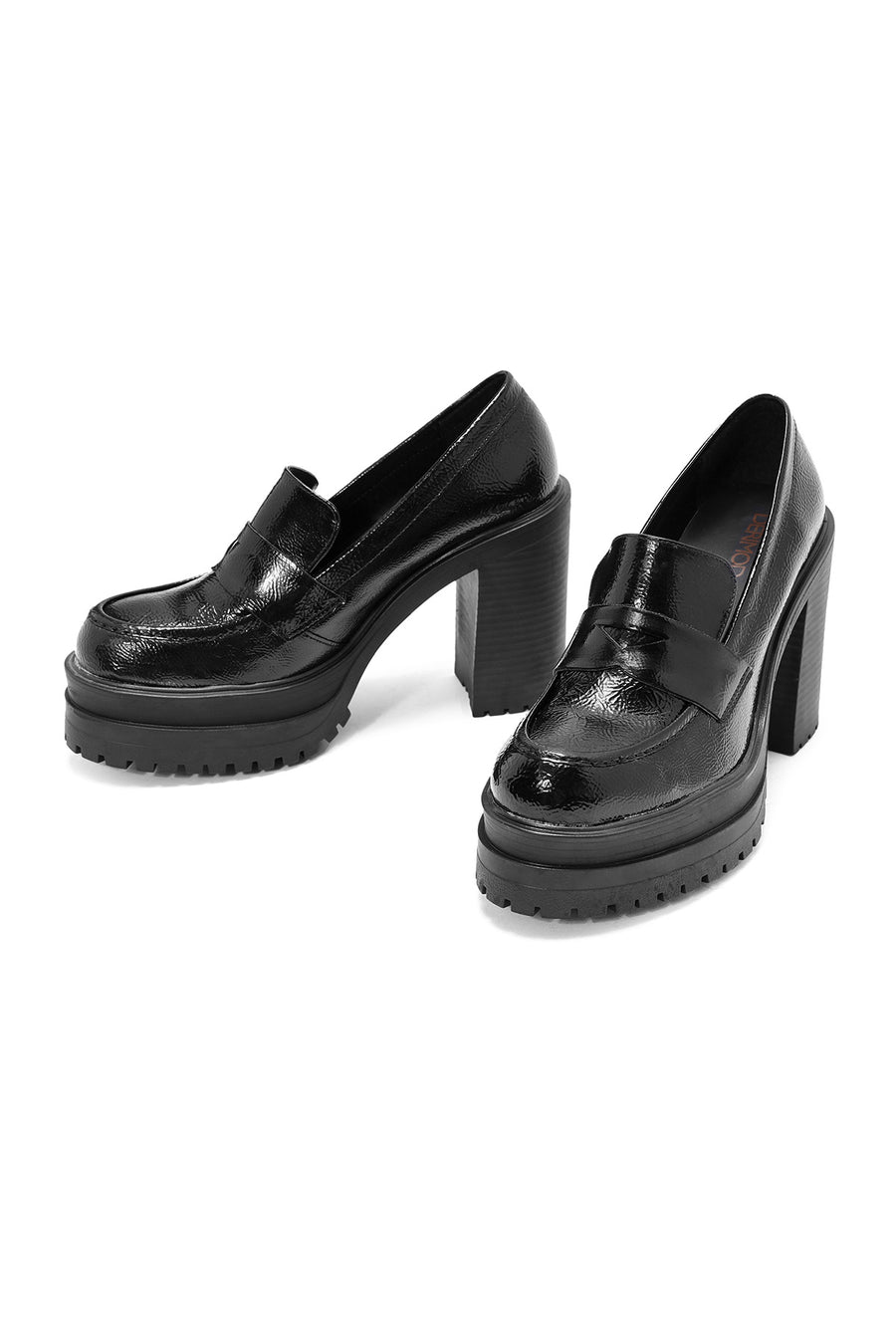 Women's Black Thick Heel Patent Leather Masculine Loafer