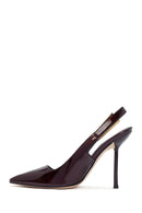 Woman Burgundy Backless High Thin-Heeled Patent Leather Leather Shoes | Derimod