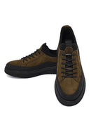Male Khaki Lace-up Nubuck Leather Sneaker | Derimod
