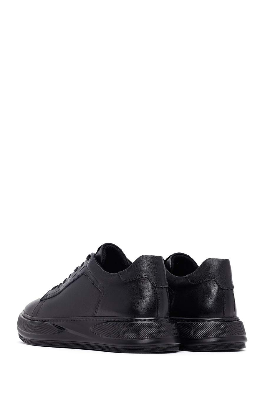 Men's Black Lace-Up Thick Sole Leather Sneakers