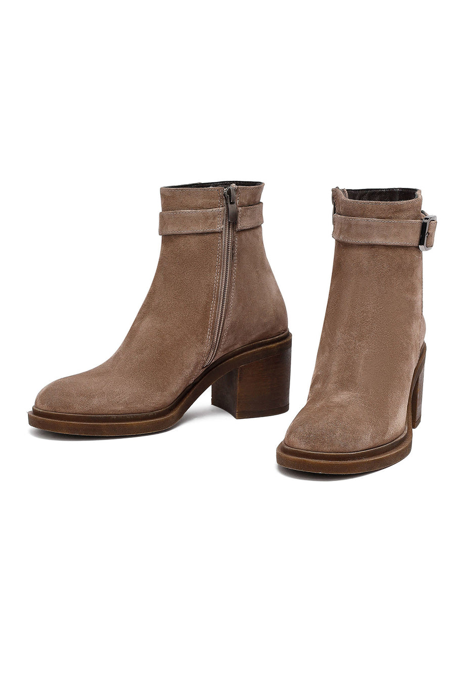 Woman Mink Suede Chunky Heel with Zipper Leather Boat