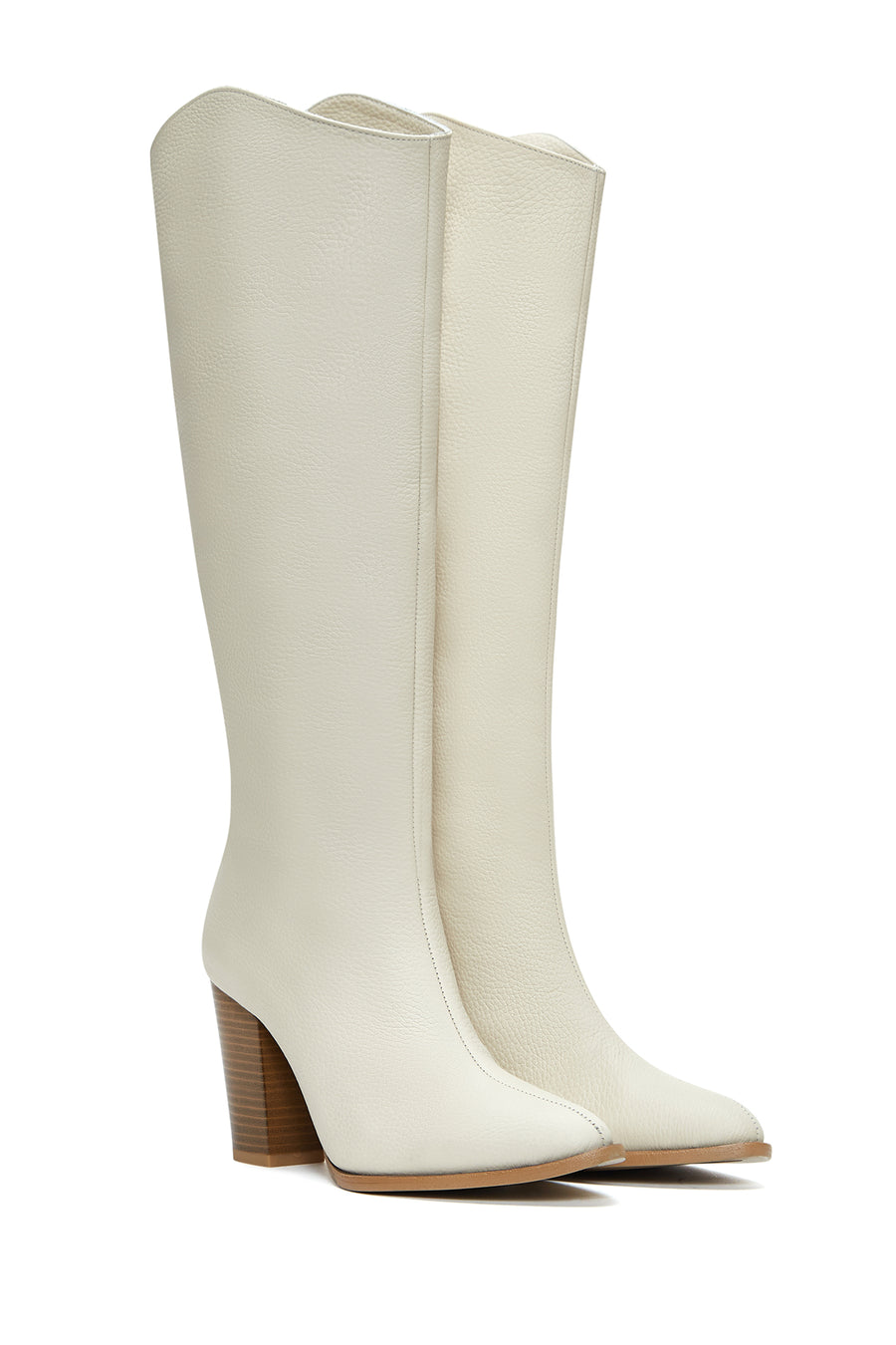Women's Beige Heeled Leather Boots