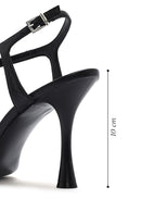 Women's Black Ankle Strap Patterned Leather Thin High Heel Sandals | Derimod